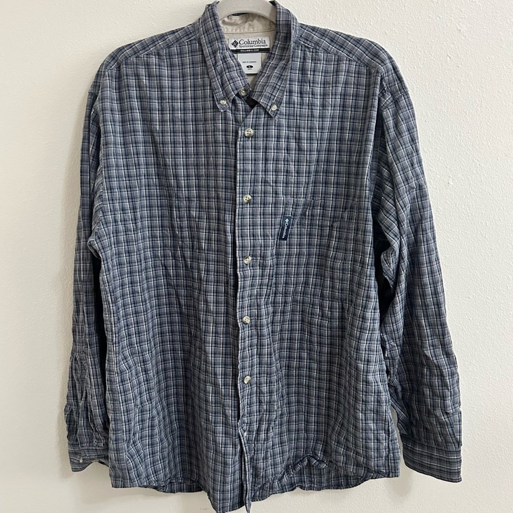 Columbia long sleeve plaid blue and grey button down